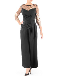 Elegancki komplet damski, wyszczuplająca czarna bluzka ze spodniami 38001